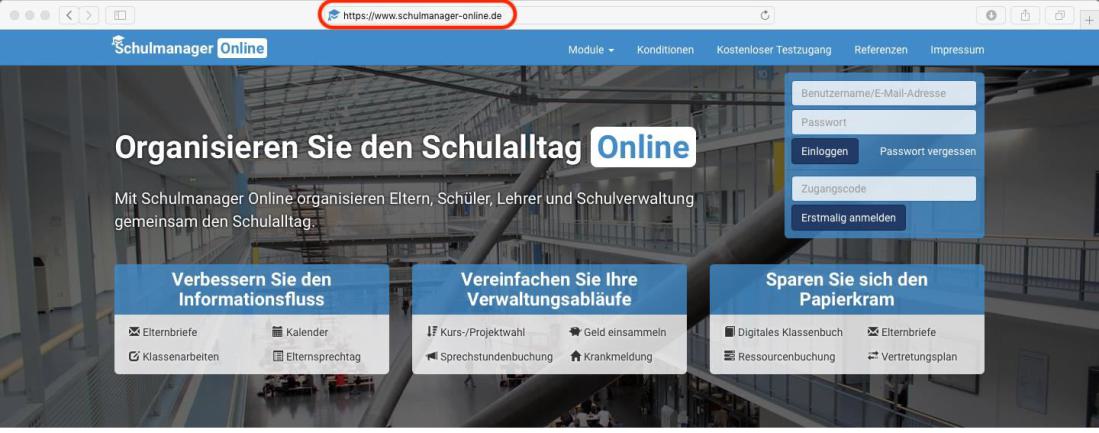 Registrierung beim Schulmanager