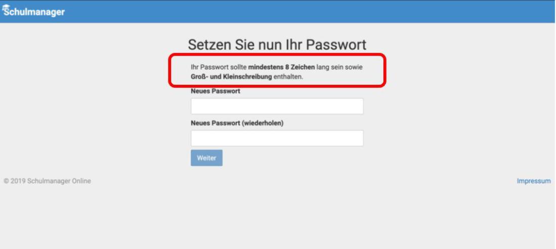 Passwort beim Schulmanager setzen